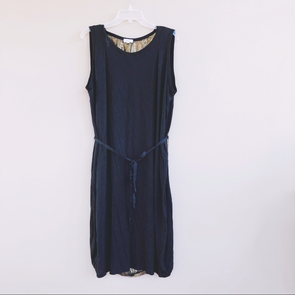 • Clu • Black Midi Dress Metallic Gold Back M